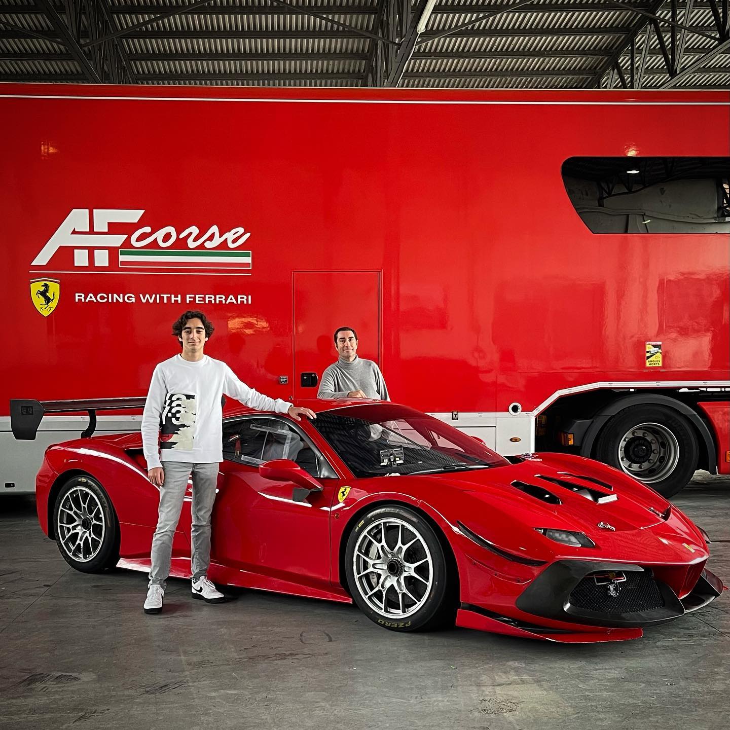 Onofrio Veneziani and Leonardo Colavita beside the Ferrari 488 Challenge Evo